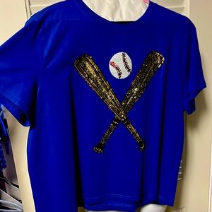 QUEEN OF SPARKLES!  Blue baseball shirt!  Like new and sparkling